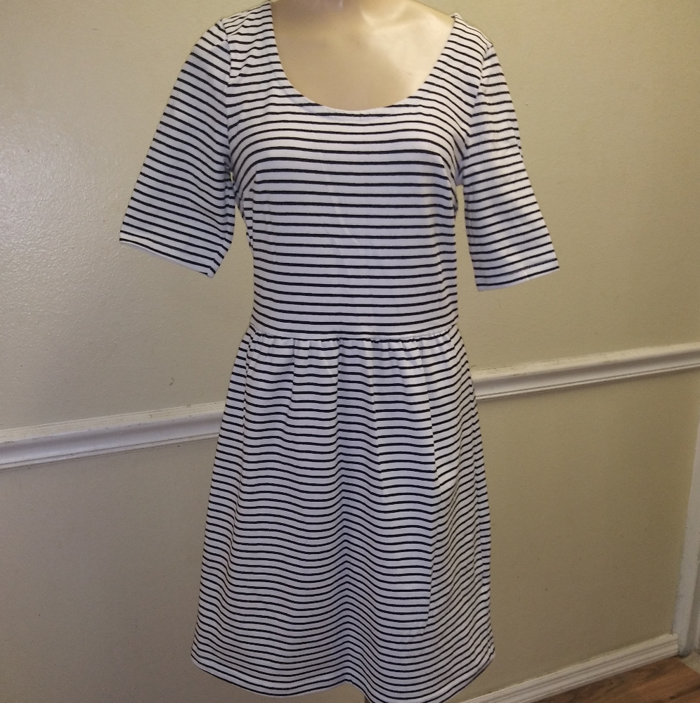 Black and White Striped cotton dress